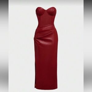 SHEIN Faux Leather Pencil Dress in Burgundy